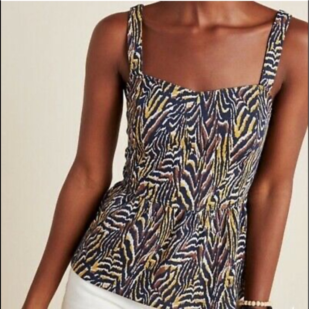 Anthropologie Multicolor Printed Square-Neck Tank Top
